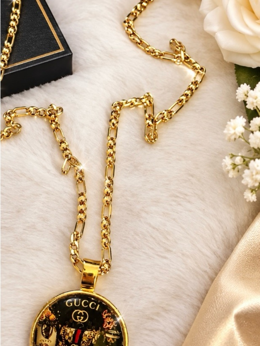 Designer Gold Medallion Logo Pendant Necklace